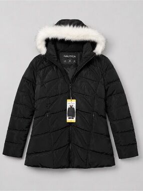 Nautica Women’s Lightweight Puffer Jacket w/ Faux Fur Hood – Size Small | NWT